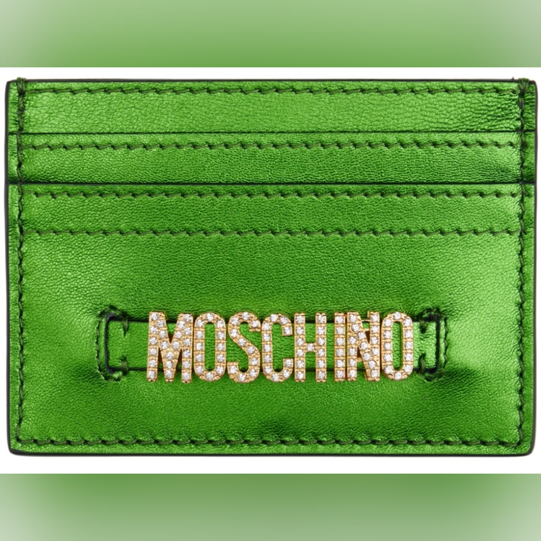 Green Metallic Leather Card Holder Nwt Or Black